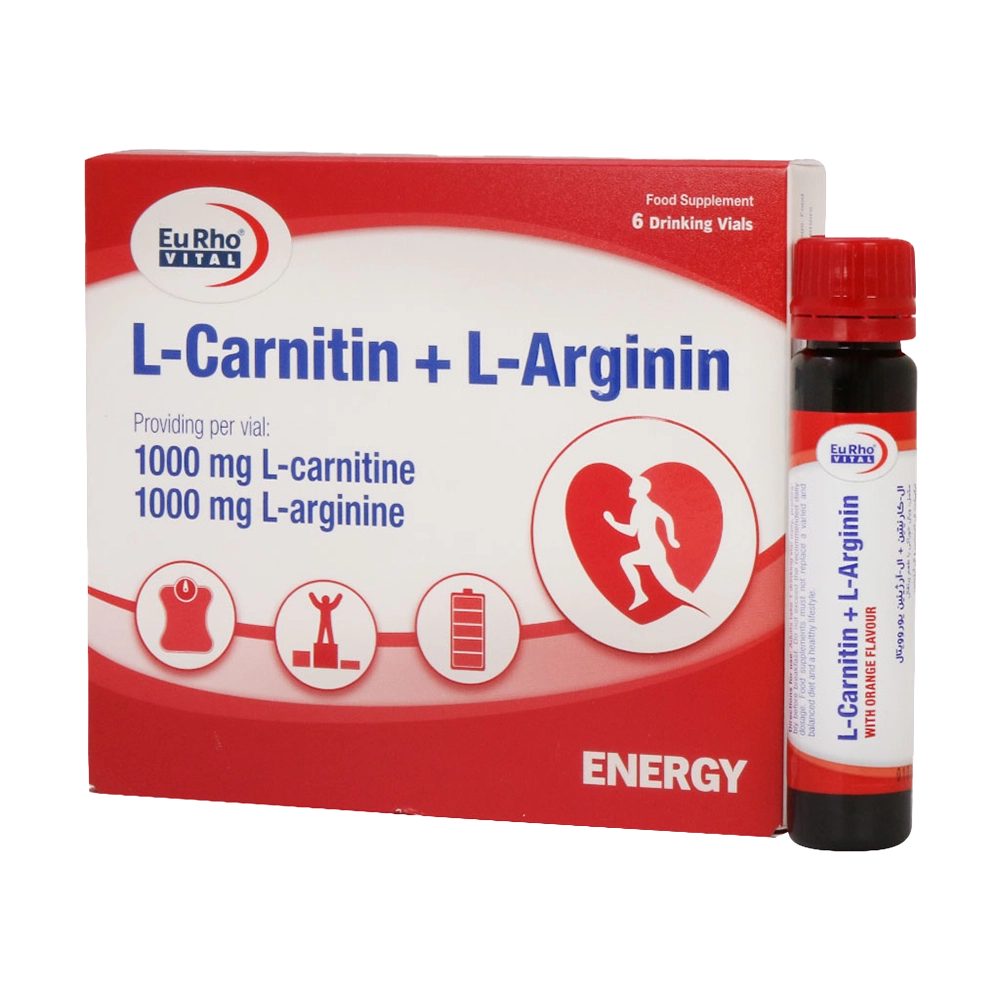 مایع ال کارنیتین + ال آرژینین (َL-Carnitin+L-Arginin) 1000 یوروویتال (EuRho vital) 6عددی