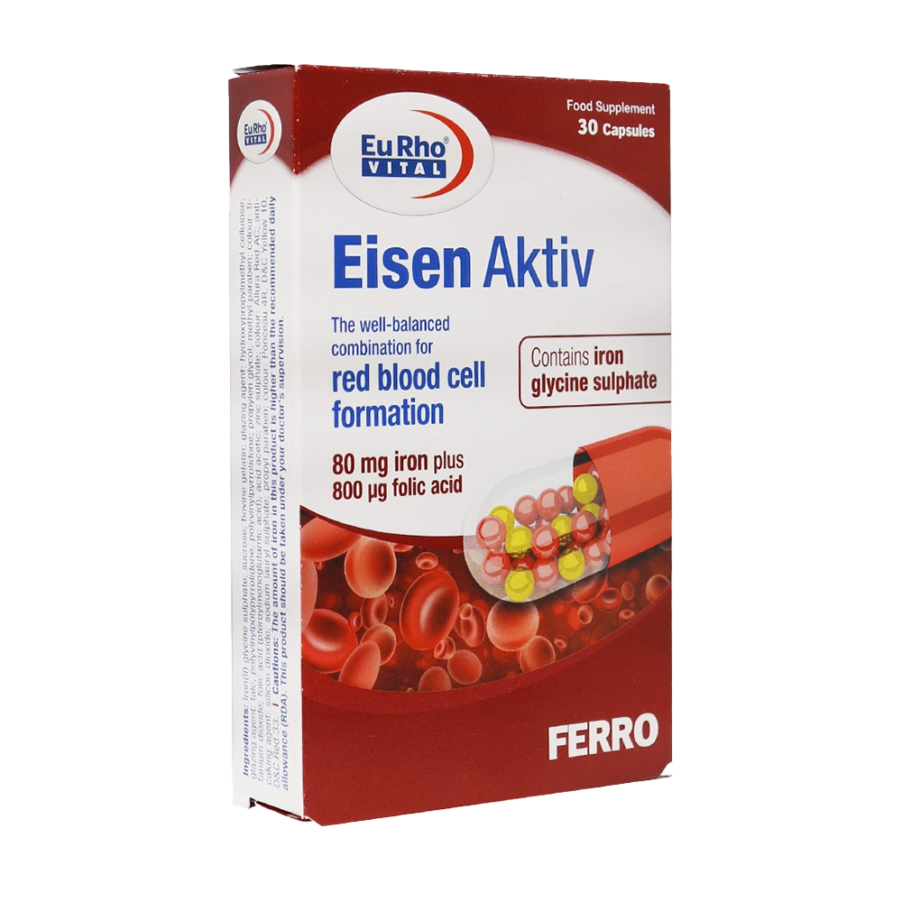 کپسول مولتی ویتامین آیزن اکتیو (Multivitamin Eisen Aktiv) یوروویتال (EuRho vital) 30 عددی